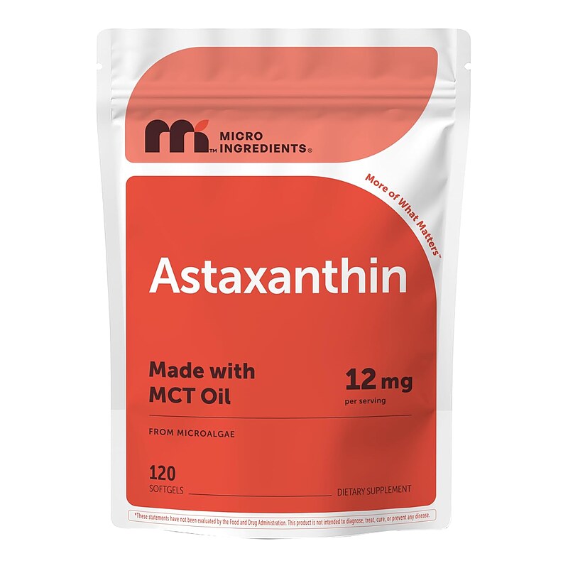 Bottle of Astaxanthin 12mg softgels — Micro Ingredients packshot