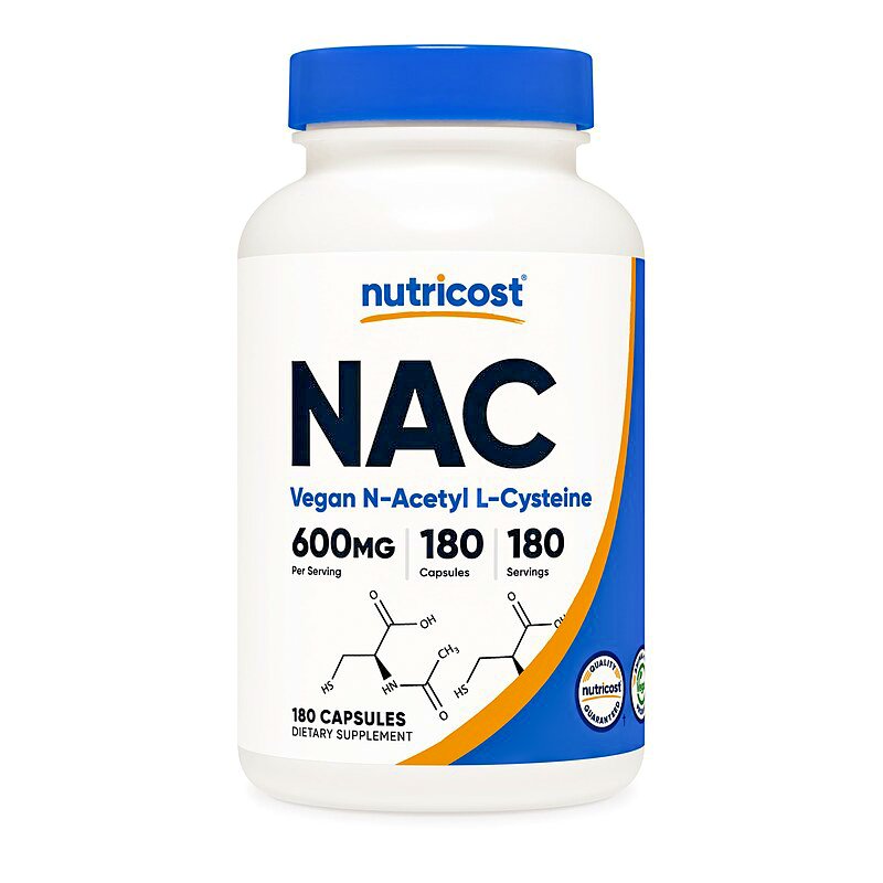 Bottle of NAC capsules — Nutricost packshot