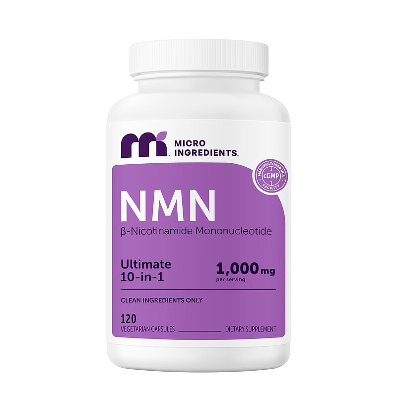 Bottle of NMN Complex 1,000mg capsules — Micro Ingredients packshot