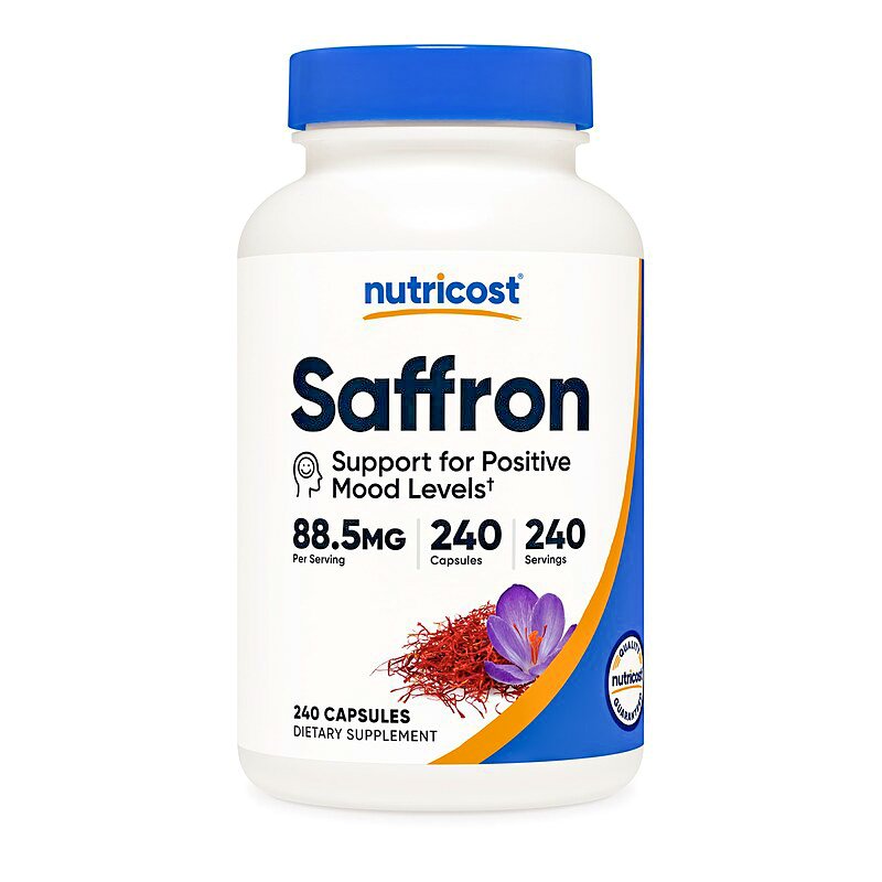 Bottle of Saffron Extract capsules — Nutricost packshot